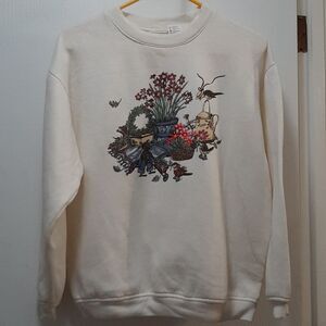Graphic Garden Fleece Sweater Off White Medium Grandma Core